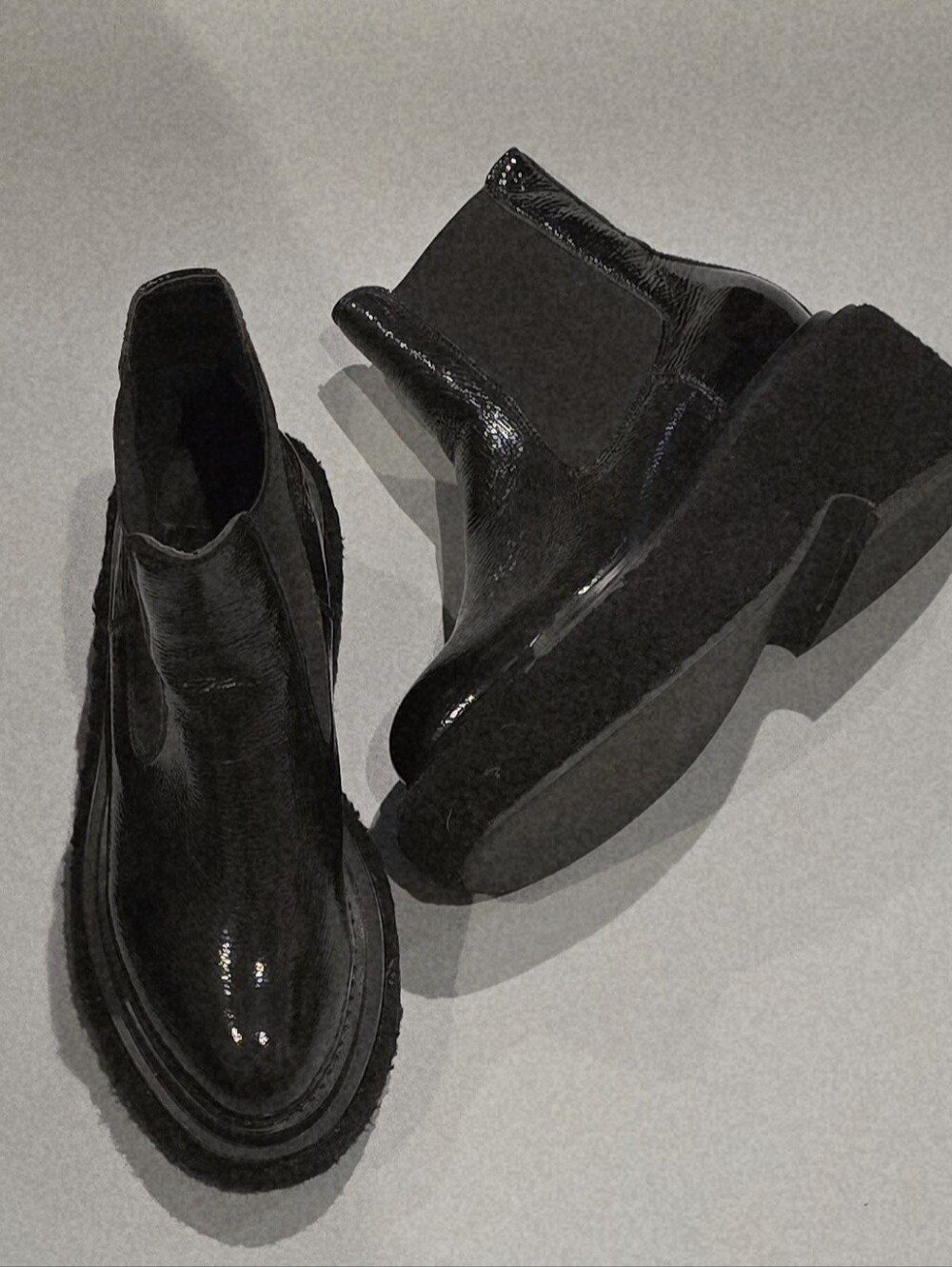 MM6 Maison Martin Margiela Black Patent Chelsea Platform Booties